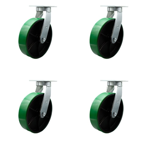 10'' Extra Heavy Duty Green Poly on Cast Iron Wheel Swivel Caster , 4PK